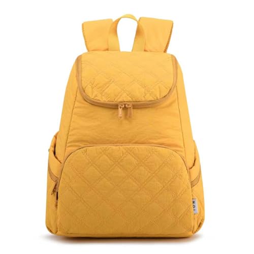 NOL Natural Organic Lifestyle Women's Quilted Puffer Backpack, Large Waterproof Lightweight Puffy Bookbag, Carry on Daypack for Travel, Work (Earth-yellow) - color: Earth-yellow