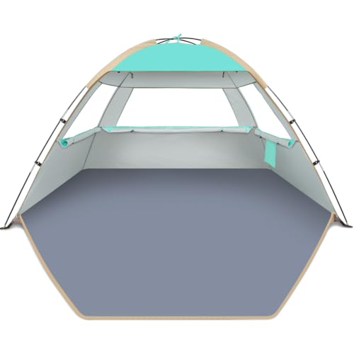 Gorich Beach Tent Sun Shelter for 3/4/6/8/10 Person with UPF 50＋ UV Protection, Lightweight & Easy Setup Beach Shade Canopy, Portable Beach Shade Tent Beach Cabana - color: Turquoise, size: 3 Person