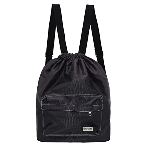 KIKIGOAL Dry Wet Separated Swimming Bag Portable Drawstring Backpack Waterproof Gym Sports Pool Beach Gear Bag - color: Black
