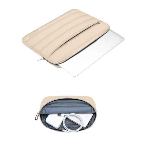 MOSISO Laptop Case 16 inch, 15-15.6 inch Puffy Laptop Sleeve Compatible with MacBook Pro 16 M5 M4 M3 M2 M1, HP Dell ASUS Acer Toshiba Lenovo, Polyester Horizontal Bag with Small Case, Apricot - color: Apricot, size: 16 inch