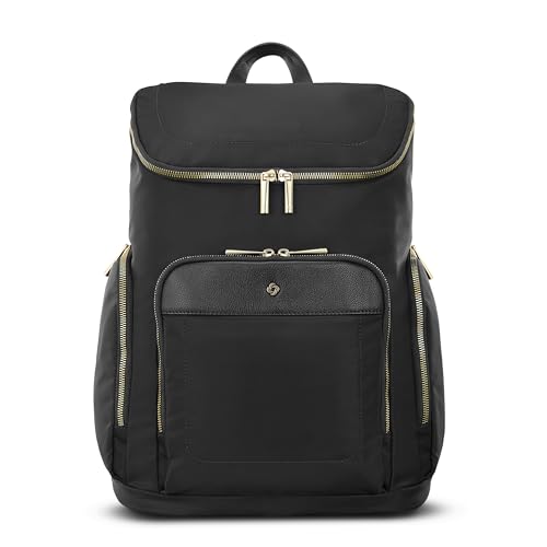 Samsonite Mobile Solutions 2 Deluxe Backpack, Laptop & Tablet Backpack with Padded Compartments, Front Zippered Pocket with Organizer, Water Bottle Pockets, StackIt™ Strap, Work & Travel Bag - Black - color: Black