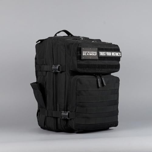 WOLFpak 35L Tactical Gym Backpack (Alpha Black) Durable 1000D Waterproof Oxford Material with MOLLE Webbing, Laptop Pocket & Dual Cup Holders, Durable Fitness/Travel/Military Daypack - color: Alpha Black