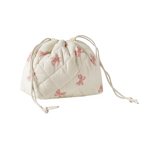 uekeboag Cotton Quilted Drawstring Makeup Bag with Canvas Lining,Coquette Aesthetic Cute Travel Toiletry Bag,Drawstring Gift Bag for Women and Girls（09Little Pink Bow） - color: 09Little Pink Bow