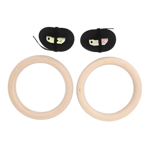 Wooden Gymnastics Rings, Birch Material for Bodyweight Fitness and Strength Training, Adjustable Straps, Smooth for Safety, Ideal for Outdoor Workouts