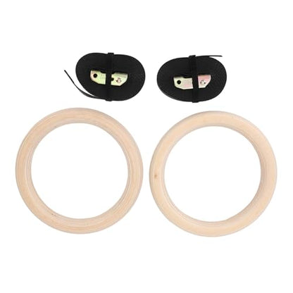 Wooden Gymnastics Rings, Birch Material for Bodyweight Fitness and Strength Training, Adjustable Straps, Smooth for Safety, Ideal for Outdoor Workouts