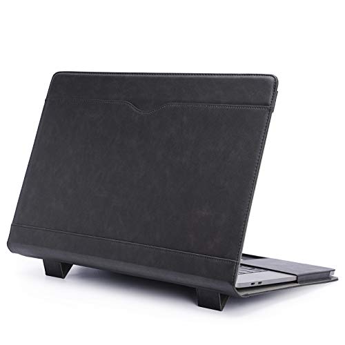 TYTX Compatible with MacBook Pro Leather Case 15 Inch 2016-2019 Release (A1990 A1707) Laptop Sleeve Protective Folio Book Cover with Vents, Black - color: Black