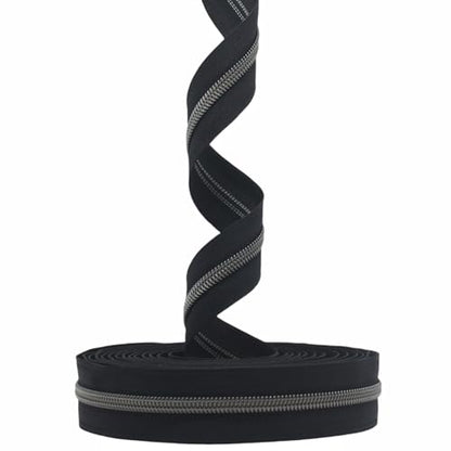 MebuZip #5 Gunmetal Metallic Nylon Coil Zippers by The Yard Bulk Coil Zipper Roll 10 Yards with 25pcs Pulls for DIY Sewing Craft Bags (Black) - color: Gunmetal Black