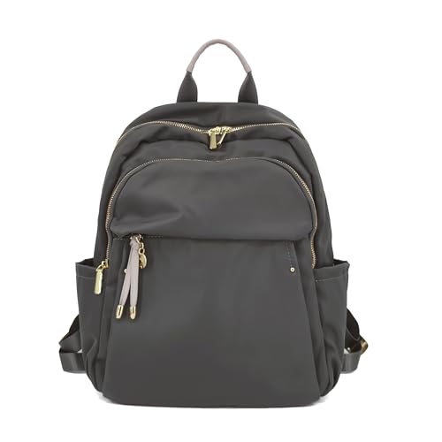 M-ioi-M Medium Backpack Purse for Women, Fashion Nylon Daypack with Gold Hardware, Lightweight Water-Resistant Rucksack for College, Work, Travel, Everyday Use, Fits 13–14" Laptop (Space Gray,Medium) - color: Space Gray,medium