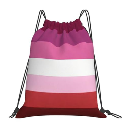 Lipstick Lesbian Pride Flag Drawstring Bag Sport Gym Backpack Beach Travel Sack Draw String Yoga Bag For Men Women - color: Lipstick Lesbian Pride Flag
