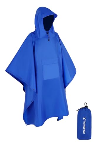 TOMSHOO Multifunctional Raincoat with Hood Hiking Cycling Rain Cover Lightweight Poncho Rain Coat Outdoor Camping Tent Mat - color: Blue