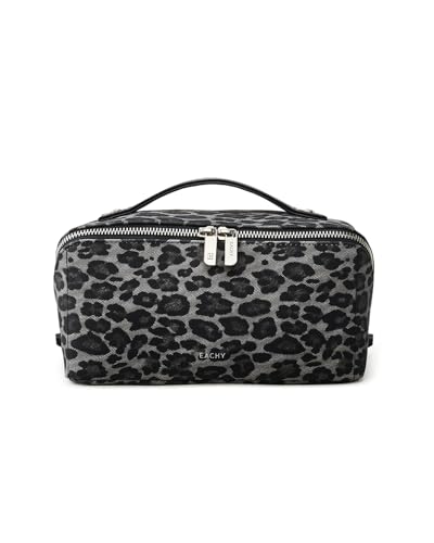 EACHY Travel Makeup Bag, Large Capacity Cosmetic Bag for Women, Waterproof PU Leather, Flat Open Portable Toiletry Bag for Skincare, Brushes & Travel Essentials - color: BA-leopard, size: Medium