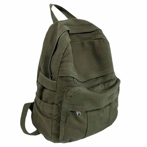 Military Green Canvas Backpack for Women & Men Retro Aesthetic Rucksack Basic Backpack for High School/College Students Travel Laptop Bag - color: Olive Green