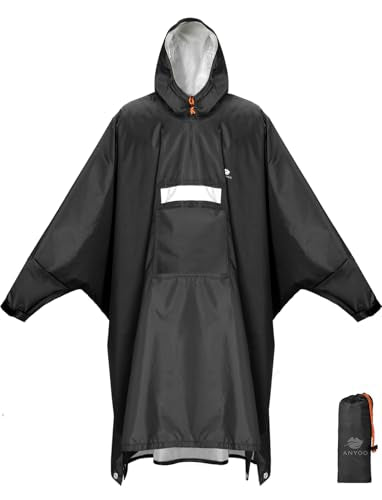 ANYOO Hooded Rain Poncho for Adults Waterproof Lightweight Rain Coat for Men Women Reusable Rain Jacket for Emergency Outdoor - color: Z-black(with Zipper)
