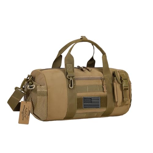 ArcEnCiel Small Tactical Duffle Bag Men Gym Pack Military Molle Shoulder Bags Shoes Storage Sports Handbag with Patch (Coyote Brown) - color: Coyote Brown, size: 15 x 7 x 7″ (Small)