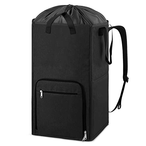 Laundry Backpack Bag, Bukere Extra Large 2 in 1 Laundry Hamper Basket for College Students Dorm Essentials, Adjustable Shoulder Straps, Freestanding Laundry Bag - color: Black