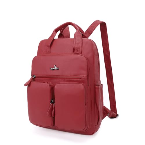 Angel Kiss Backpack Purse for Women Soft Washed Leather Multi Pocket Casual Travel Backpacks… - color: Red