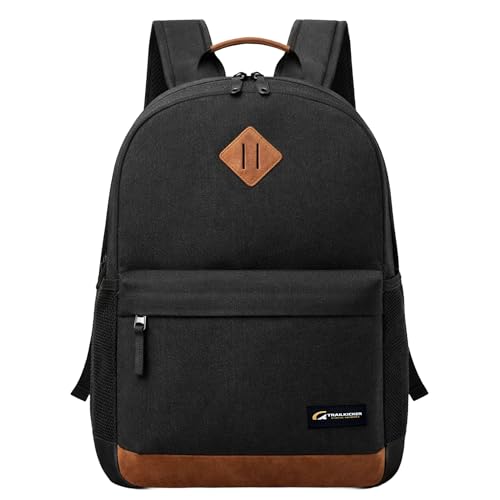 TRAILKICKER Classic Laptop Backpack with Padded 17 inch Laptop Sleeve, Multi Pocket Backpack, Casual Daypack Backpacks (Black & Brown) - color: Black & Brown