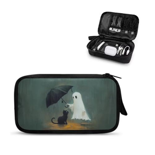 Halloween Ghost and Cat Print Electronic Organizer Travel Organizer Bag Electronics Accessories Cases Storage Bag Waterproof for Cable USB SD Card Power Bank Earphone - color: Halloween Ghost and Cat Print