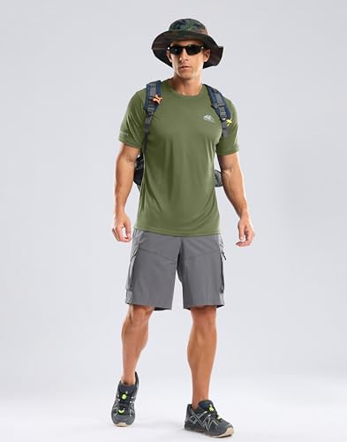 Men's UPF 50+ Sun Protection Swim Shirts Rash Guard Dry Fit Workout Tshirts - color: Olive, size: Large