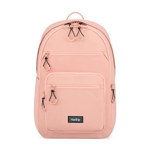 HanTrip Carry On Travel Backpack For Women, 18 Inch Water Resistant Large Backpack Lightweight Bookbag For Men, 8x14x18 Personal Item Bag Casual Daypack Backpacks For Work Office Commuter (Pink) - color: Pink, size: 18 Inch