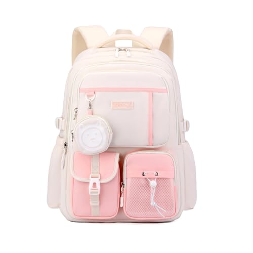 Mfikaryi Kids Backpack for Girls Boys, Teens School Backpack Multi-pocket Bookbag - color: Pink