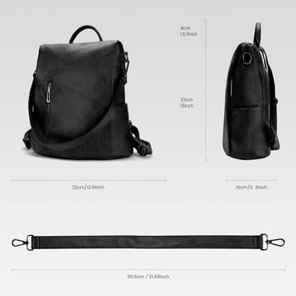 molshine Backpack,Fashion Casual Travel PU Leather Daypack Bag Shoulder Rucksack Handbags for Women HB041 - color: Black