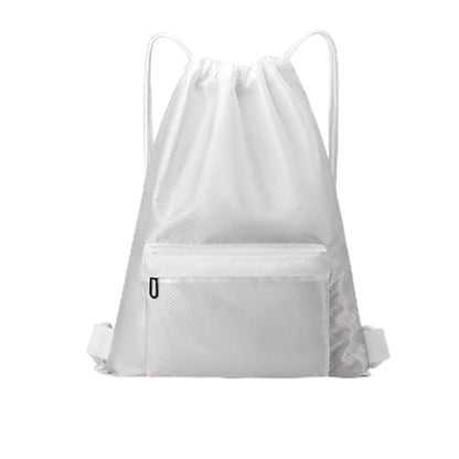 Water Resistant Drawstring Gym Backpack Sack Cinch Bag with Zipper Side Pocket, Pack of 2 (Backpack B, White) - color: White, style: Backpack B