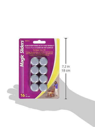 MAGIC SLIDERS 02516-1" Reusable Furniture Sliders | Heavy-Duty Self-Adhesive Floor Protectors for Carpets & Hard Floors | Non-Skid Pads for Chairs, Tables, and Heavy Furniture (Pack of 16,Blue)