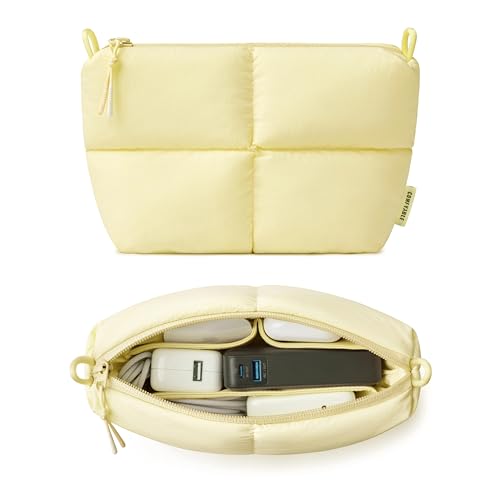 Comfyable Puffy Electronics Organizer Travel Case, Cute Tech Pouch for Women Men, Cable Storage Bag for Charger, Phone, Power Bank, Cord, Compact Tech Accessories Pouch, Butter Yellow - color: Butter Yellow