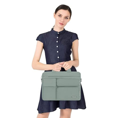 MOSISO Laptop Shoulder Bag 15.6 inch, 15-15.6 inch Computer Bag Compatible with MacBook Pro 16 inch, HP, Dell, Lenovo, Notebook with 2 Raised&1 Flapover&1 Horizontal Pocket&Handle&Belt, Antique Green - color: Antique Green, size: 16 inch