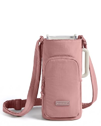 BAGSMART 40oz Water Bottle Holder with Strap, Quilted Crossbody Purse Drink Carrier, Gym Accessories for Women - color: Coral, size: 40oz Magnetic