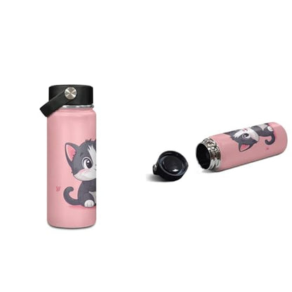 ZOUTAIRONG School Bags for Girls Boys 7-10/10-12/12-16, Insulated Water Bottle for Ho t& Cold Drinks, Pink Butterfly Cat Casual Backpack with Side Pockets - color: Pink Butterfly Cat