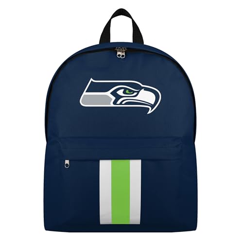 FOCO NFL Officially Licensed Team Color Primary Logo Solid Stripe Football School Bag Travel Backpack - Seattle Seahawks - Navy - color: Seattle Seahawks