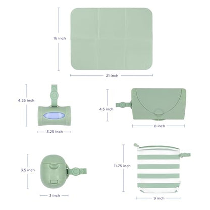 Ubbi On-the-Go Diapering Gift Set, Includes Changing Mat and Bag, Wipes Dispenser, Pacifier Holder and Bag Dispenser, Newborn Essentials, Sage - size: One Size, style: Sage Diaper Gift Set