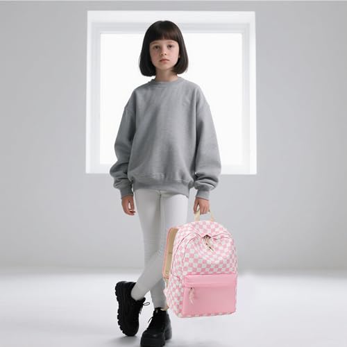 LEDAOU Kids Backpack for Girls Boys Preschool Kindergarten Elementary School Bookbag Toddler School Bag with Chest Strap - color: Pink Checkered
