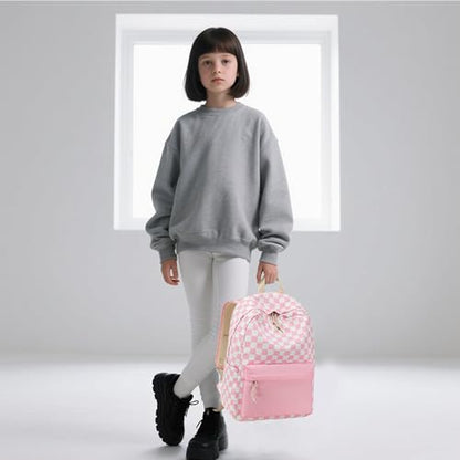 LEDAOU Kids Backpack for Girls Boys Preschool Kindergarten Elementary School Bookbag Toddler School Bag with Chest Strap - color: Pink Checkered