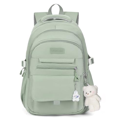 PRLINJSK Girls Backpack for College High Middle School Student, Cute Aesthetic Bookbag for Teens Women with Accessories,Green - color: Green, size: 17.5 Inch