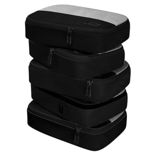 Medium Packing Cubes for Travel - 5pc Packing Cubes for Suitcases - Lightweight Luggage Organizer Bags (Non-Compression) - color: Black, size: Medium