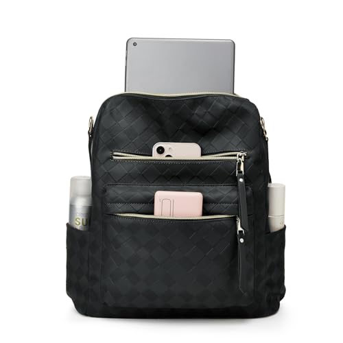 Makes Backpack Purse for Women PU Leather Travel Satchel Handbag Convertible Design Bag with Purse 2 Piece - color: Black Geometric