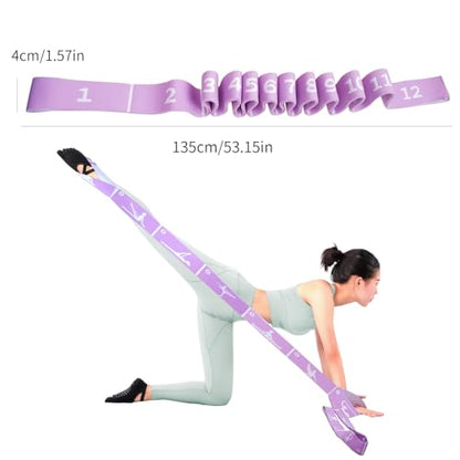 12 Loops Extra Long Yoga Stretching Band for Adults and Tall People, Adjustable Elastic Strap for Full Body Deep Stretch, Home Pilates, Ballet, Dance, Physical Therapy, Flexibility Training - color: Purple