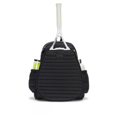 Ame & Lulu Game On Tennis Backpack - Contains Padded & Adjustable Straps - Two Exterior Water Bottle Pockets - color: Black Puffer