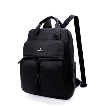 Angel Kiss Backpack Purse for Women Soft Washed Leather Multi Pocket Casual Travel Backpacks… - color: Black
