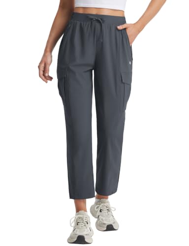 baleaf Women’s Petite Travel Hiking Pants Quick Dry Stretch Cargo Ankle Pants with Zipper Pockets - color: Dark Gray, size: X-Large