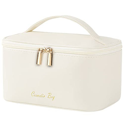 Meiyuuo Makeup Bag Large Cosmetic Bags for Women Girls Cute Travel Zipper Pouch Toiletry Organizer for Beauty Essentials Waterproof (Beige) - color: Light Beige