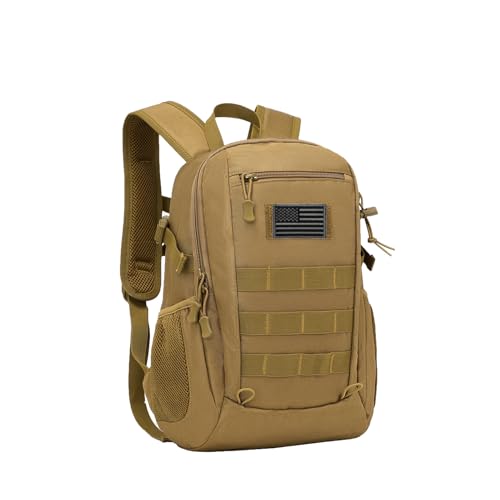 ArcEnCiel 10L/20L Mini X-Small Tactical Backpack MOLLE Daypack Gear Pack Camping Bag with Patch - color: Brown, size: 10L