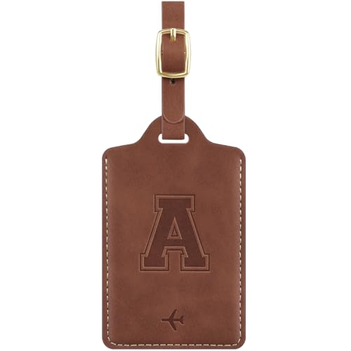 Luggage Tags for Suitcase Embossed Personalized Initial Letter A Travel Tags with 3 Replaceable Name Cards Leather Privacy Bag Tags Travel Essentials Backpack Tags for Women and Men, Brown A - color: Brown, size: A