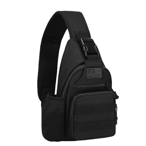 ZHIERNA Tactical Crossbody Bag for Men with Water Bottle Holder, MOLLE EDC Shoulder Sling Chest Bags with USB Charging Port for Travel Walk(Black) - color: Black