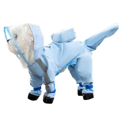 Junchl Small Dog Raincoat Rainboots with D-Ring, Full Coverage Dog Rain Jacket Slicker Poncho, Waterproof Dog Rain Jacket with Reflective Strip, Rainboot, Tail Cover Blue Backpack S - color: Blue Backpack, size: S:Back 10"(3-5lb)