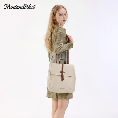 Montana West Backpack Purse for Women Casual Daypack Convertible Crossbody Backpack for Travel Work - color: Beige