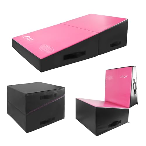 Kangaroo Hoppers Gymnastics Cheese Wedge Mat for Kids Ages 1-12, 3 Sizes Folding Incline Tumbling Mat with High-Density EPE Foam and Removable PVC Leather Cover, Portable Home Gym Training Equipment for Toddlers, Beginners and Young Gymnasts - color: Blac